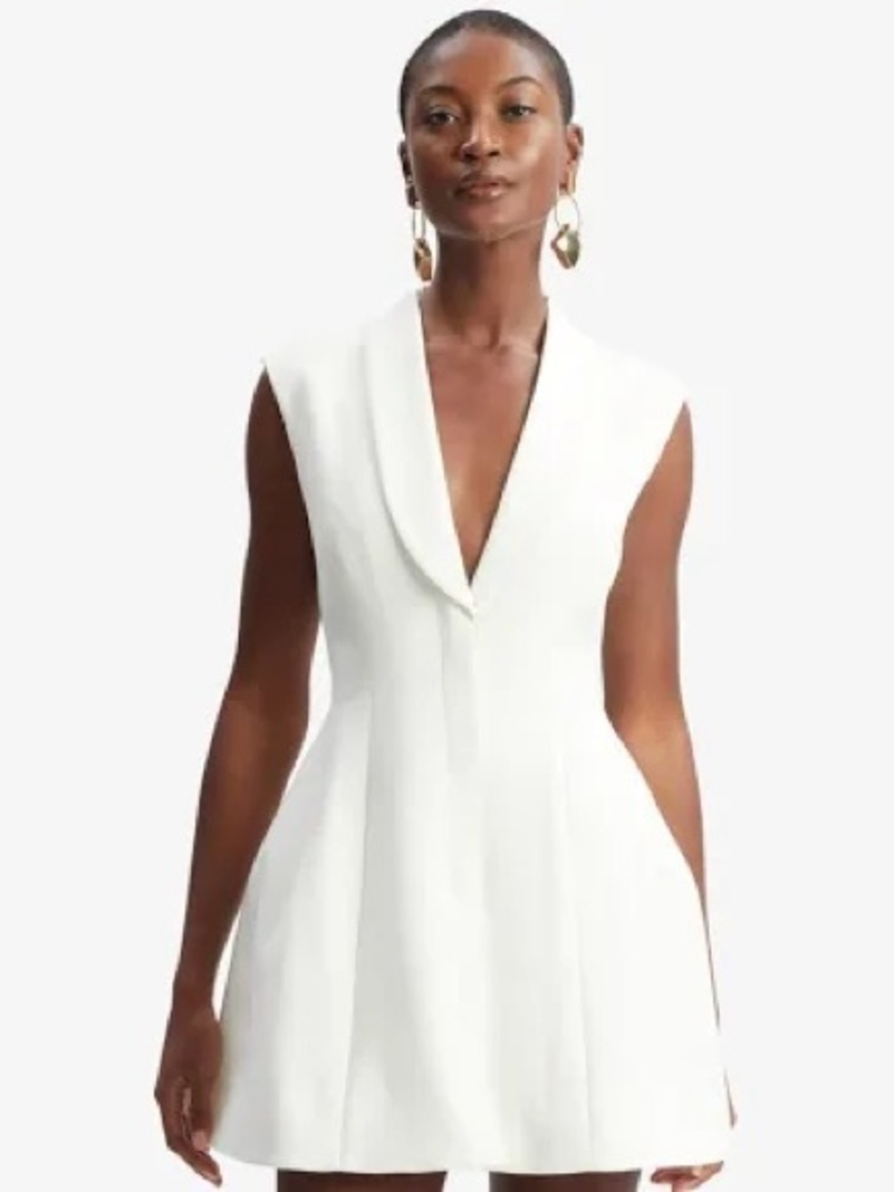 White V-Neck Sleeveless Mini Dress